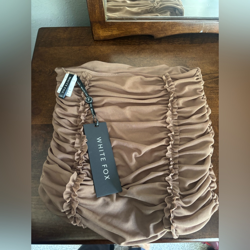 White Fox Ruched Tan Skirt